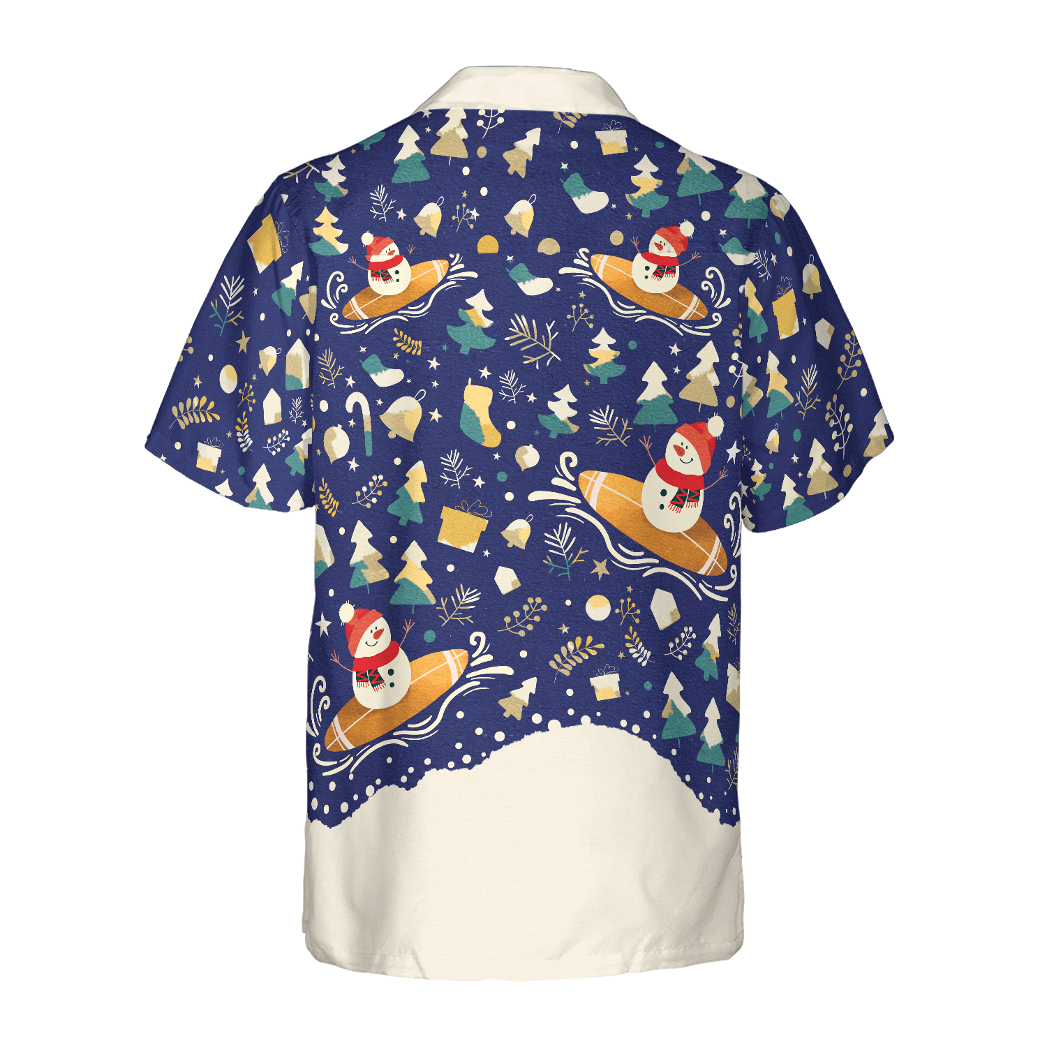 Hyperfavor Christmas Snowman Surfing Hawaiian shirt, Christmas Shirts Short Sleeve Button Down Shirt For Men And Women