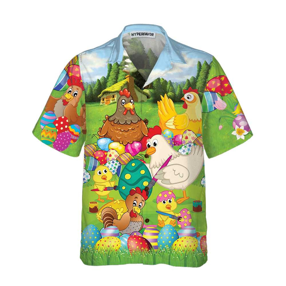 Farm Chicken Easter Eggs Hawaiian Shirt, Easter Bunny Shirt, Funny Easter Shirt & Easter Gift Ideas