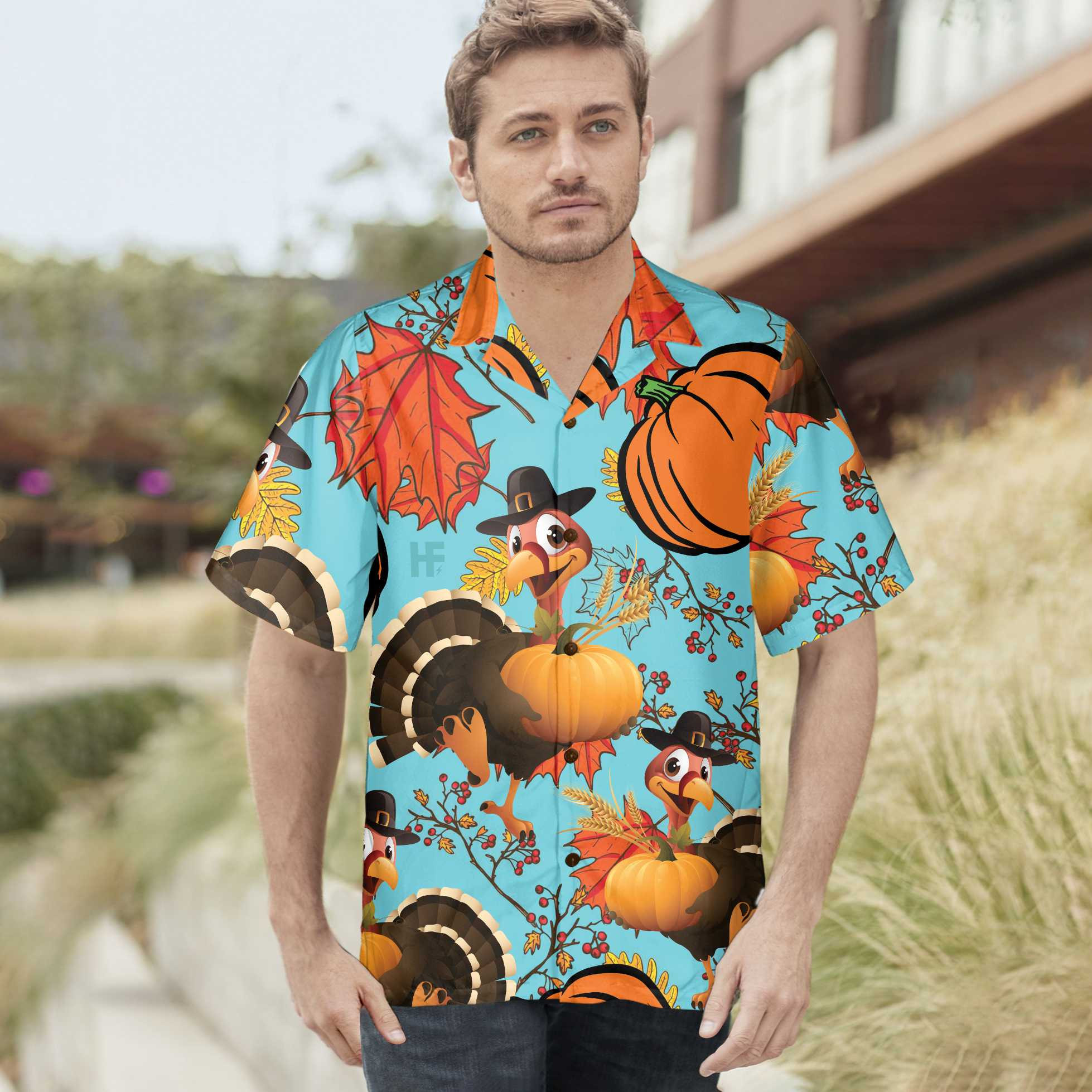 Turkey Thanksgiving Hawaiian Shirt, Funny Pumpkin Turkey Shirt, Unique Thanksgiving Gift