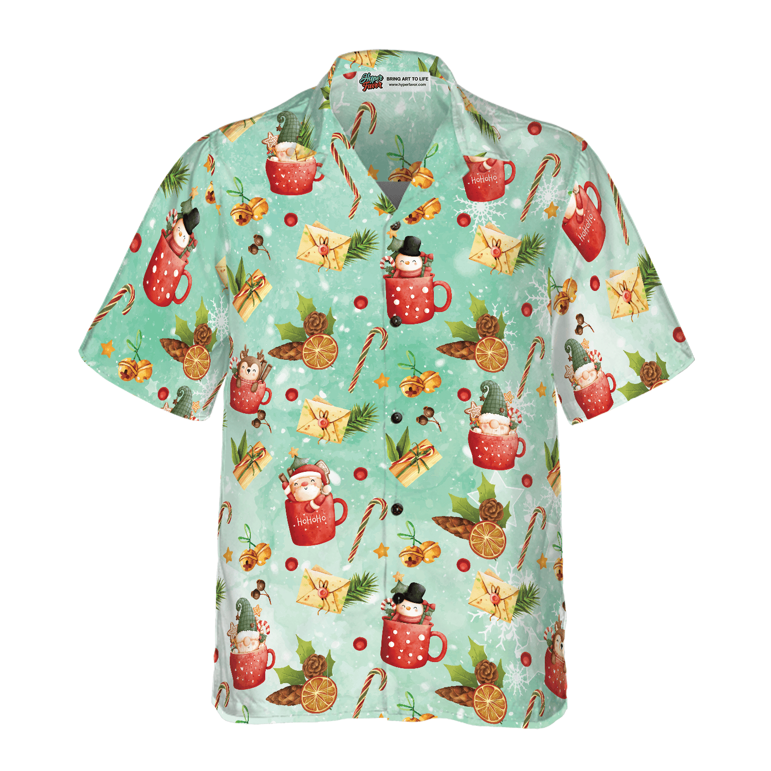 Hyperfavor Santa Christmas Pattern 1 Pattern Hawaiian shirt, Christmas Shirts Short Sleeve Button Down Shirt For Men And Women