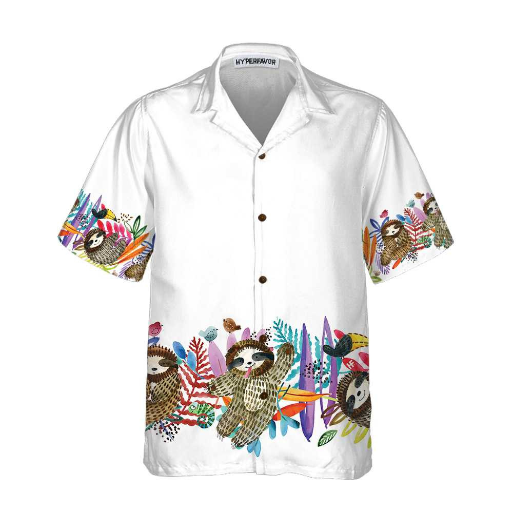 Watercolor Cute Sloth And Tropical Plant Hawaiian Shirt, Funny Sloth Shirt For Adults, Sloth Themed Gift Idea