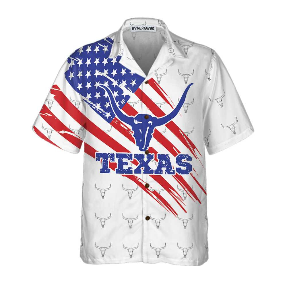 Texas Flag Longhorn Pattern Hawaiian Shirt, Unique Texas Shirt, Gift For Texas Lovers
