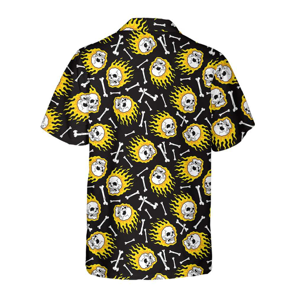 Flaming Skull Pattern Hawaiian Shirt, Unique Flame Shirt For Men, Flame Print Shirt