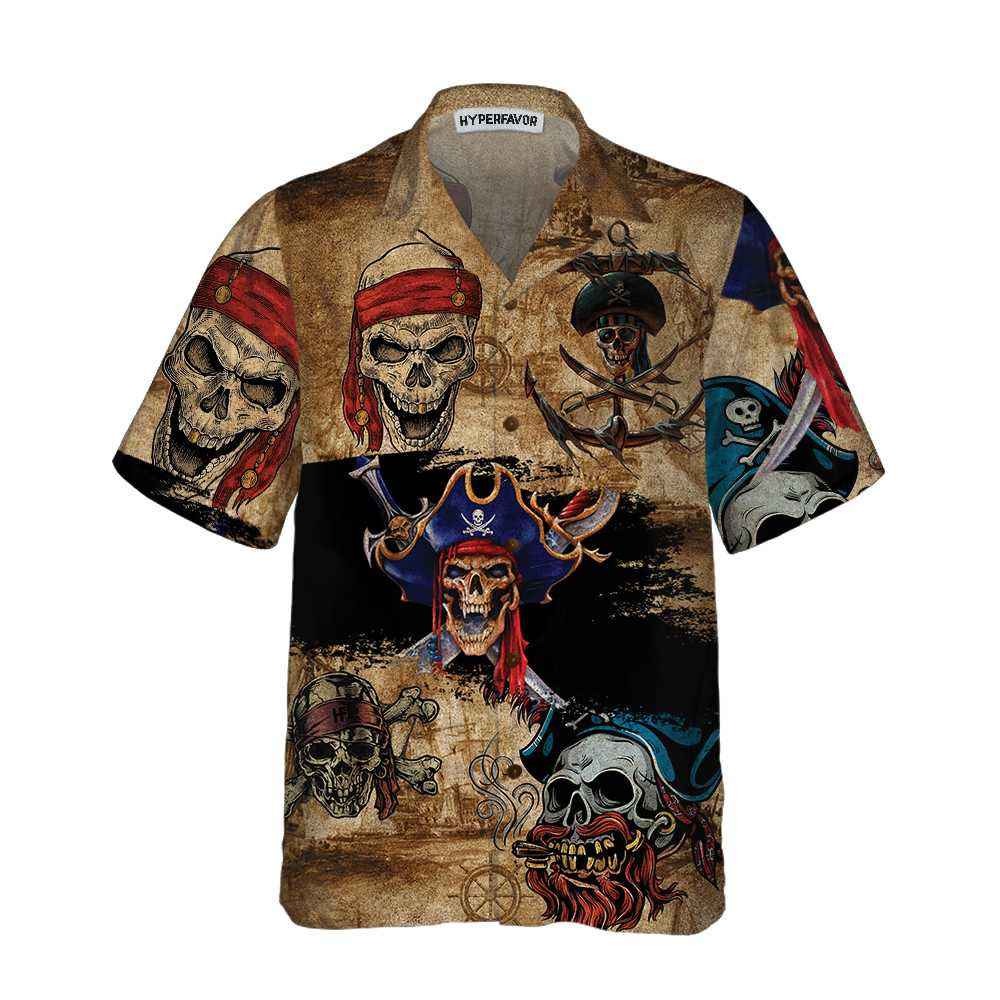 Skull Pirate Hawaiian Shirt, Cool Skull Pirate Shirt For Men, Pirate Gift Idea