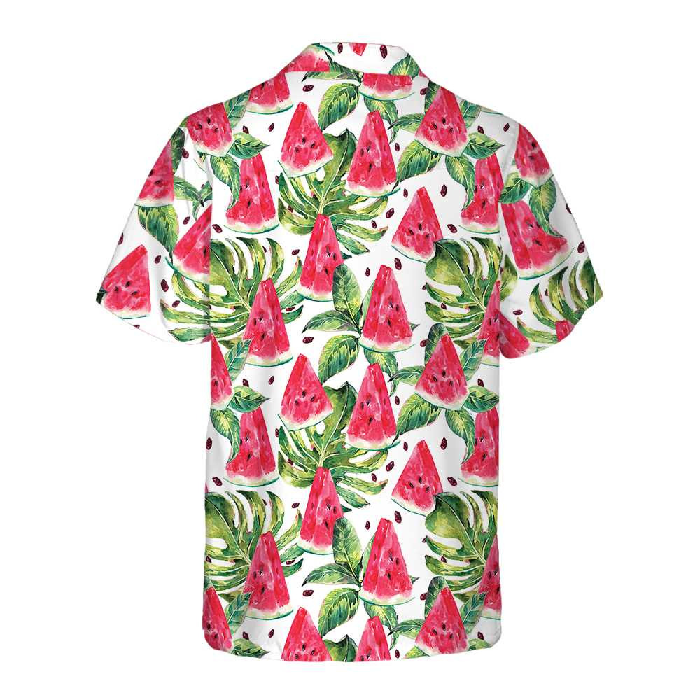 Exotic Summer Watermelon Hawaiian Shirt, Tropical Leaves And Watermelon Print Shirt