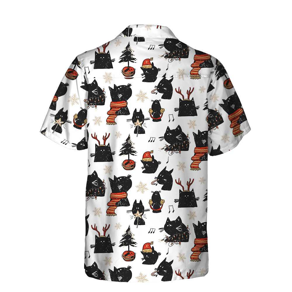 Cartoon Black Cat Merry Christmas Hawaiian Shirt, Funny Christmas Cat Shirt, Best Xmas Gift Idea