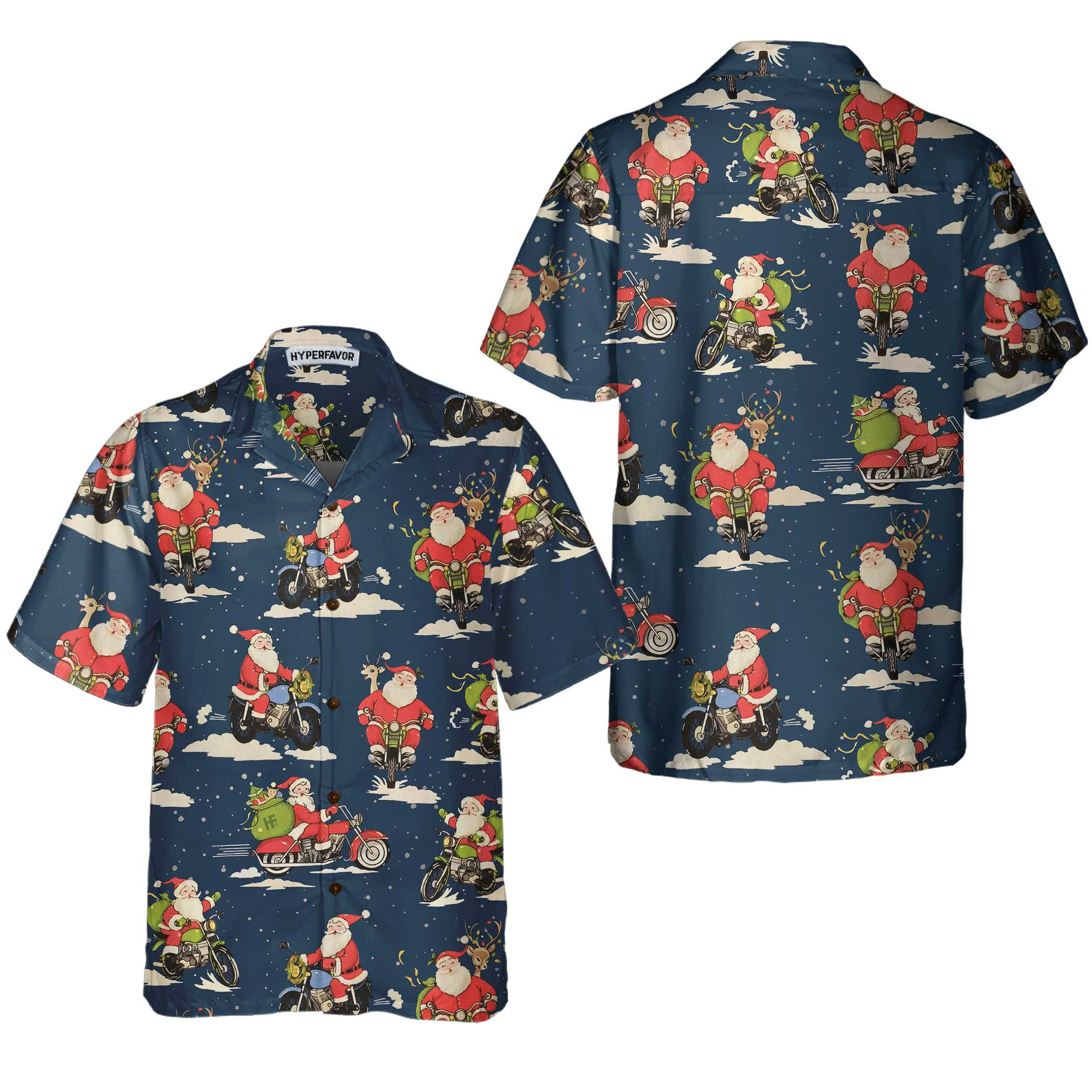 Santa Riding Motorcycle Christmas Hawaiian Shirt For Men, Best Motorcycle Gift For Christmas