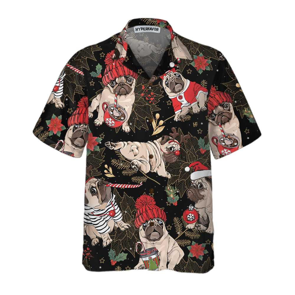 Merry Pug Party Hawaiian Shirt, Funny Christmas Pug Dog Shirt For Men