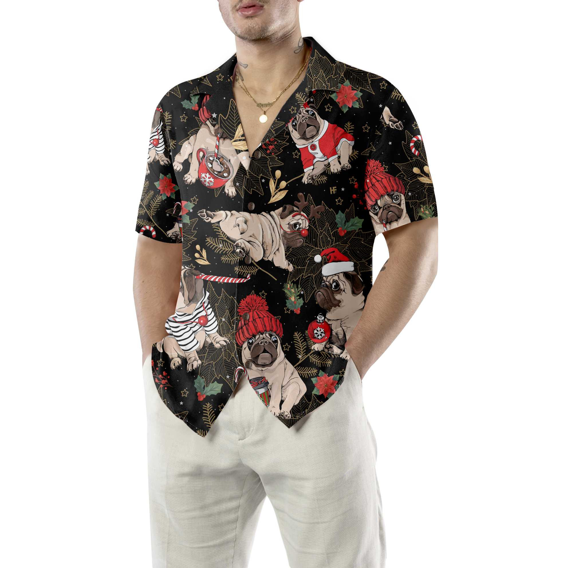 Merry Pug Party Hawaiian Shirt, Funny Christmas Pug Dog Shirt For Men