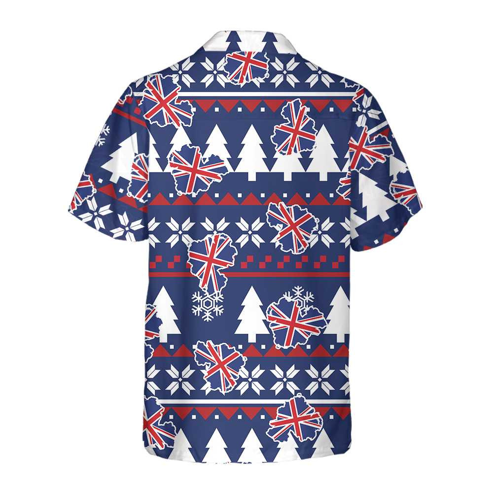 London Ugly Christmas Pattern Hawaiian Shirt, England Flag Christmas Shirt For Men