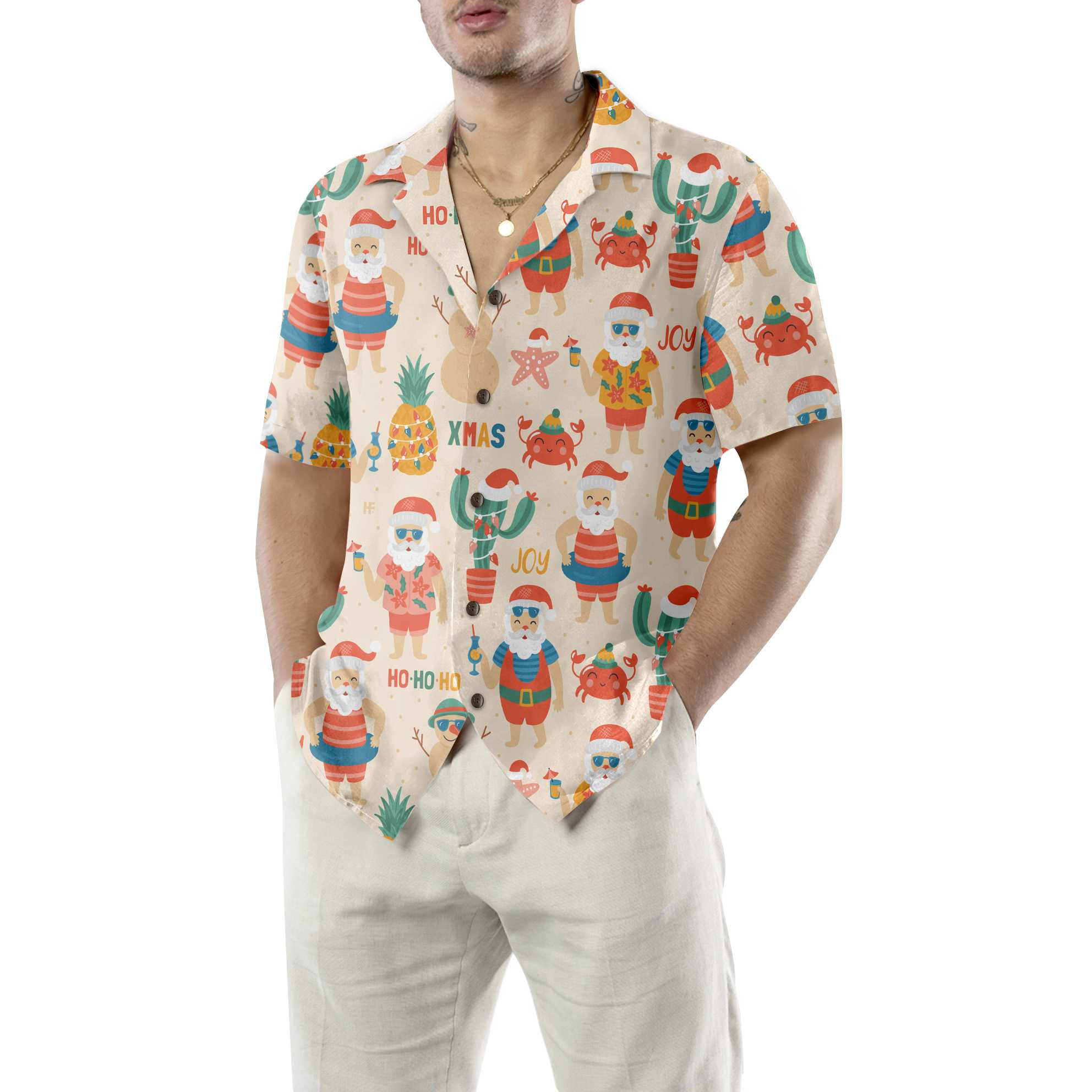 Santa Claus On Sandy Beach Hawaiian Shirt, Funny Christmas Santa Shirt, Gift For Christmas