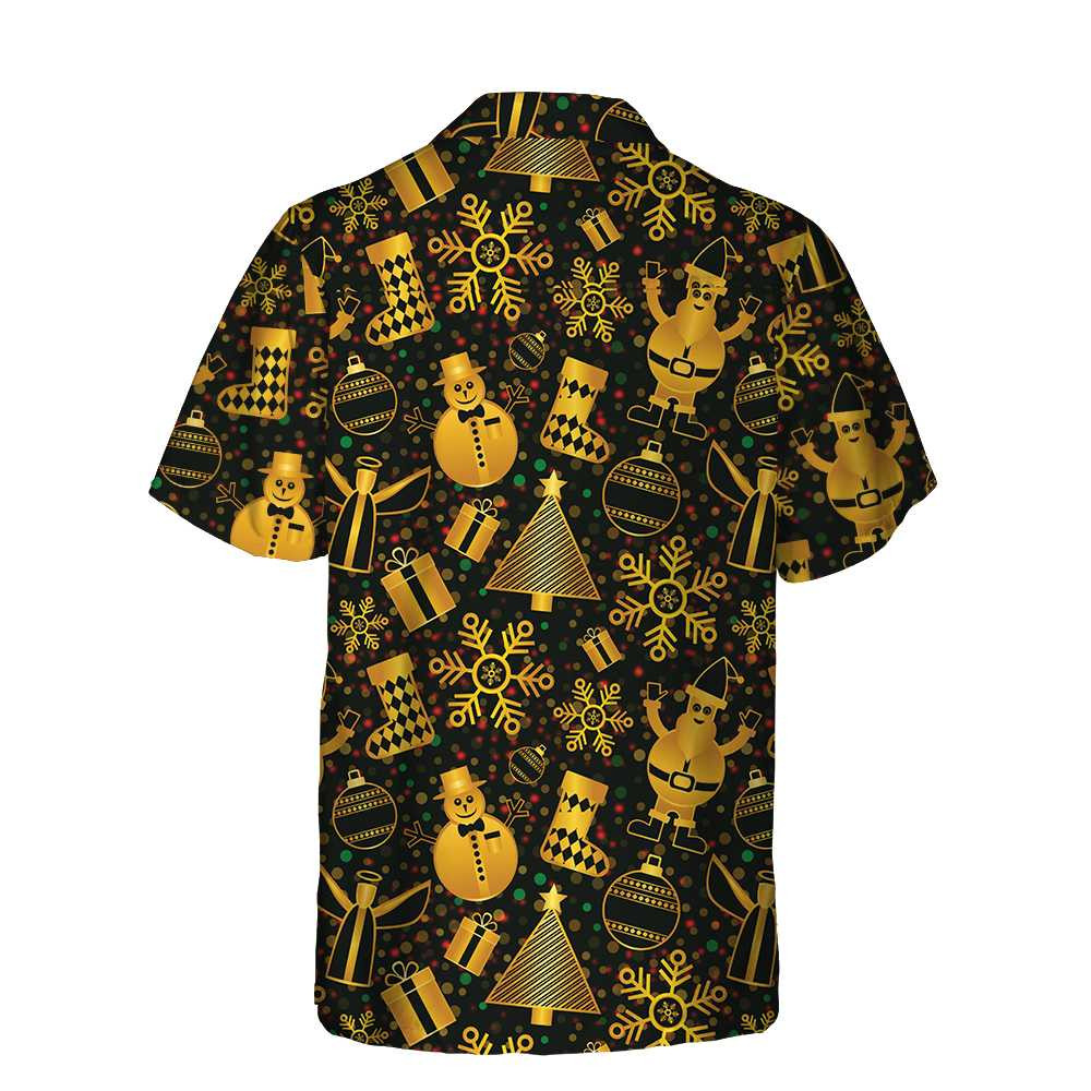 Golden Christmas Elements Hawaiian Shirt, Funny Christmas Shirt For Men, Best Xmas Gift Idea