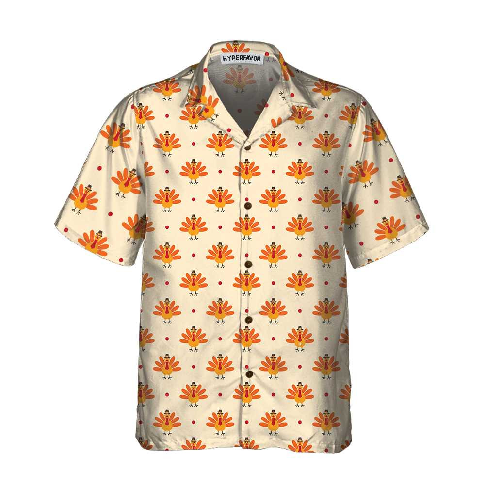 Cartoon Turkey Bird And Polka Dot Hawaiian Shirt, Funny Turkey Gobble Shirt, Gift For Thanksgiving Day