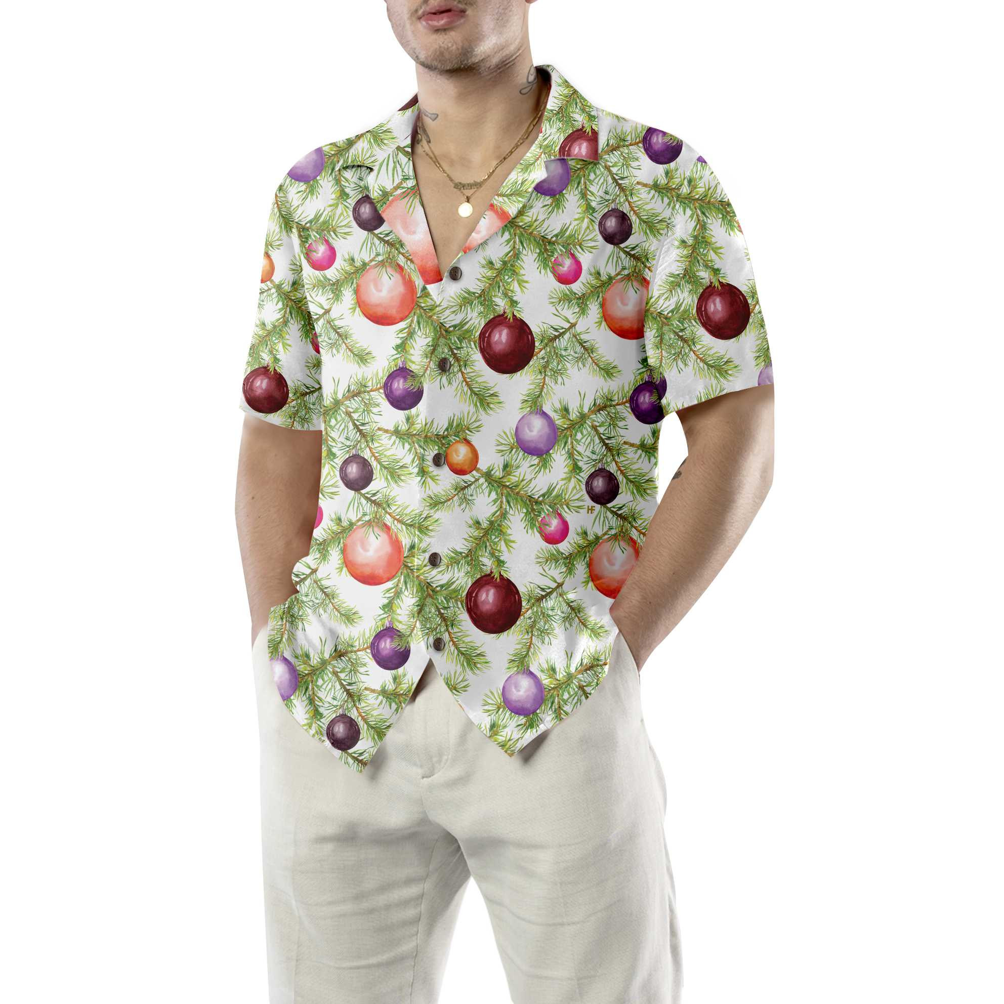 Christmas Baubles And Fir Tree Twigs Hawaiian Shirt, Funny Christmas Tree Shirt, Best Xmas Gift Idea