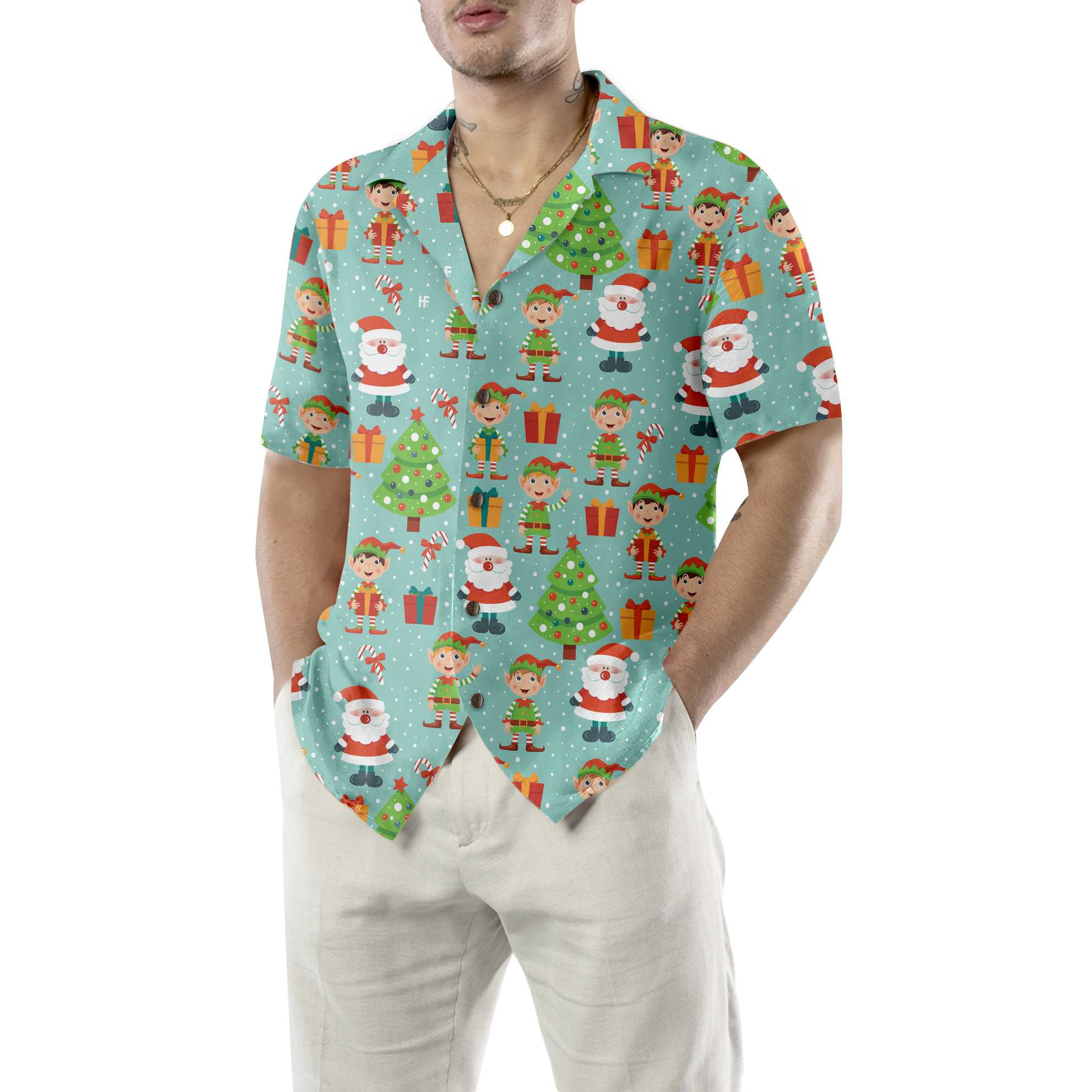Colorful Santa Helper Pattern Hawaiian Shirt, Funny Christmas Shirt, Best Christmas Gift Idea