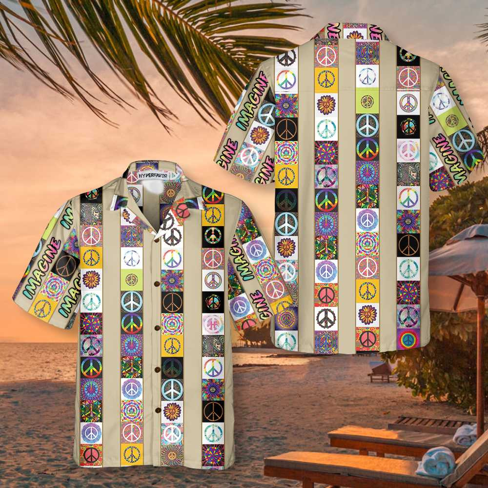 Peace Hippie Hawaiian Shirt, Peace Sign Pattern Shirt, Unique Shirt For Hippies