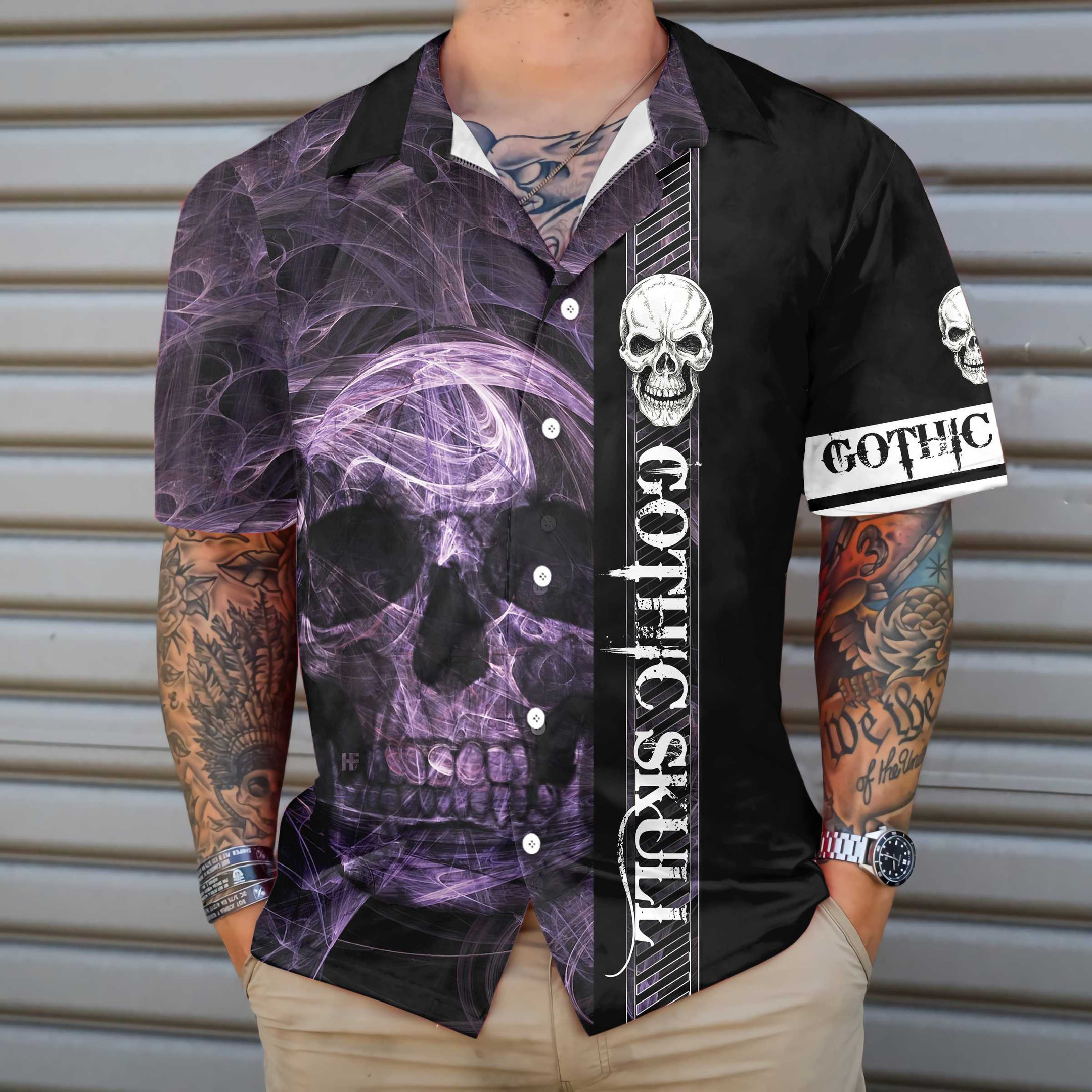 Gothic Skull Hawaiian Shirt, Cool Skull Black Shirt For Men And Women
