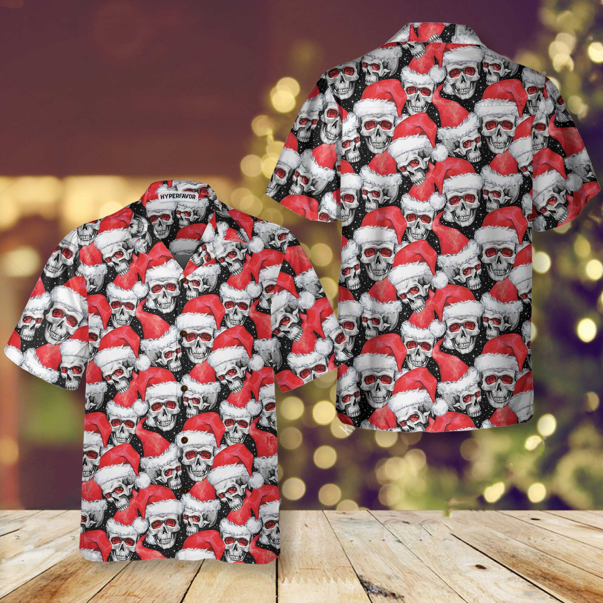 Fashionable Christmas Skulls Hawaiian Shirt, Cool Christmas Hawaiian Shirt