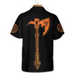 Viking Skull With Backbone Axe Hawaiian Shirt, Cool Orange Pattern Black Skull Shirt