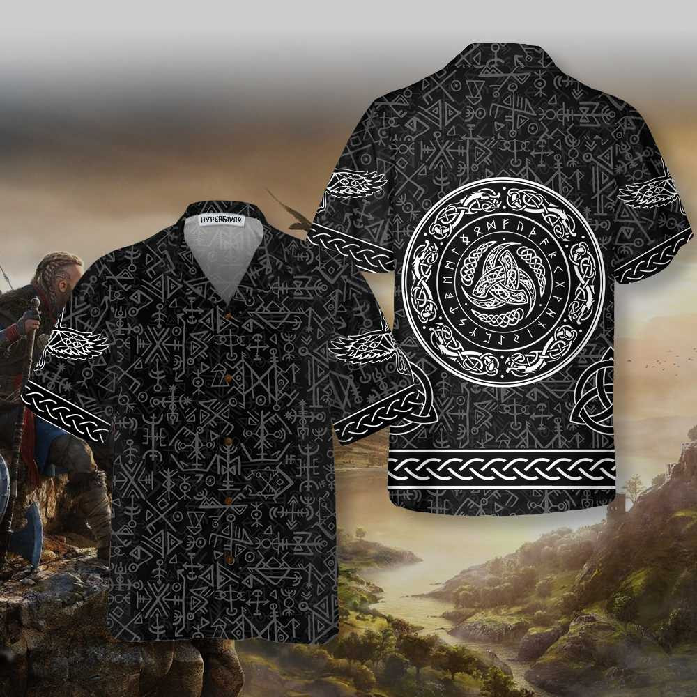 Magic Viking Symbol Hawaiian Shirt, Ethnic Norse Seamless Pattern Viking Shirt