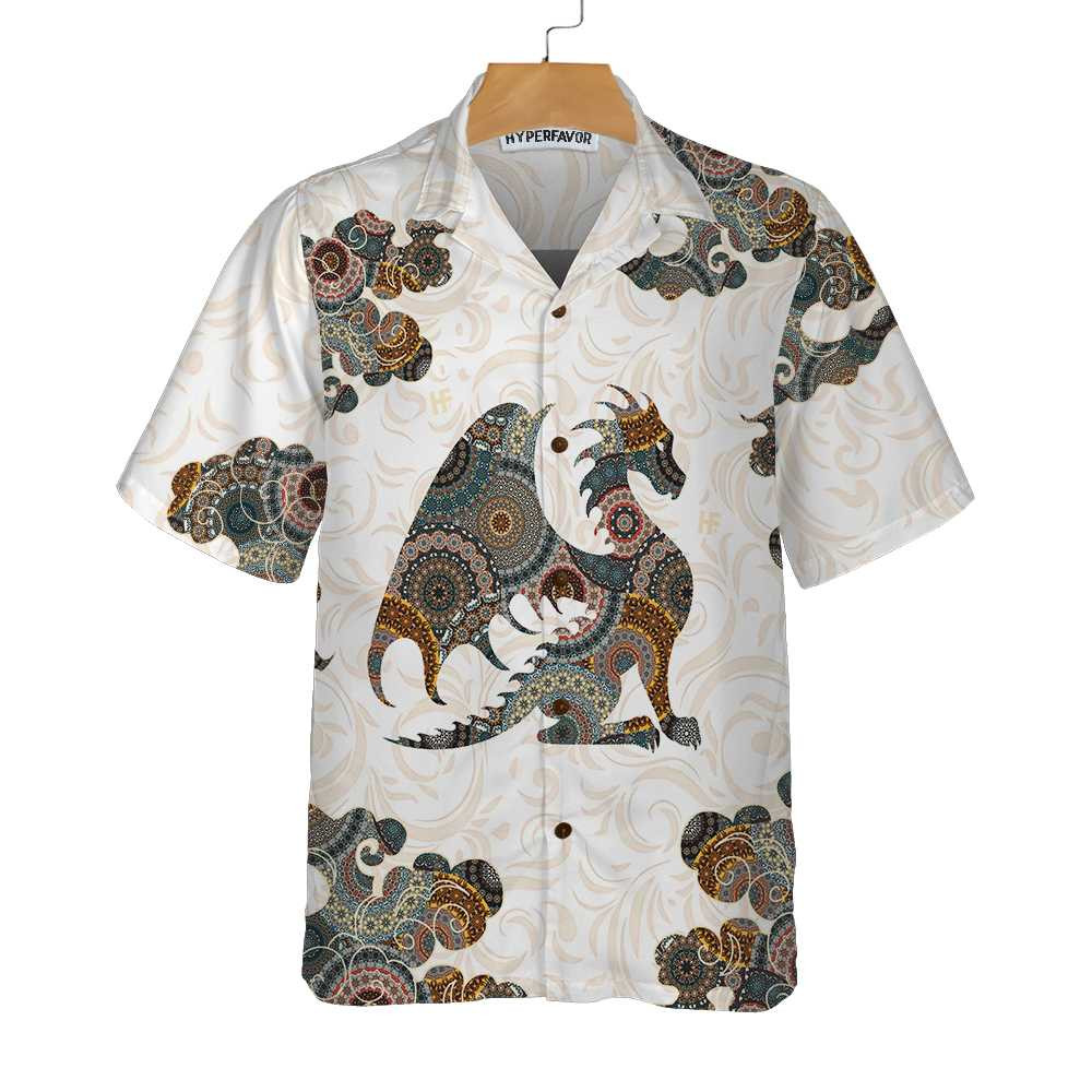 Dragon Colorful Mandala Hawaiian Shirt, Dragon Silhouette Shirt, Best Gift For Dragon Lovers