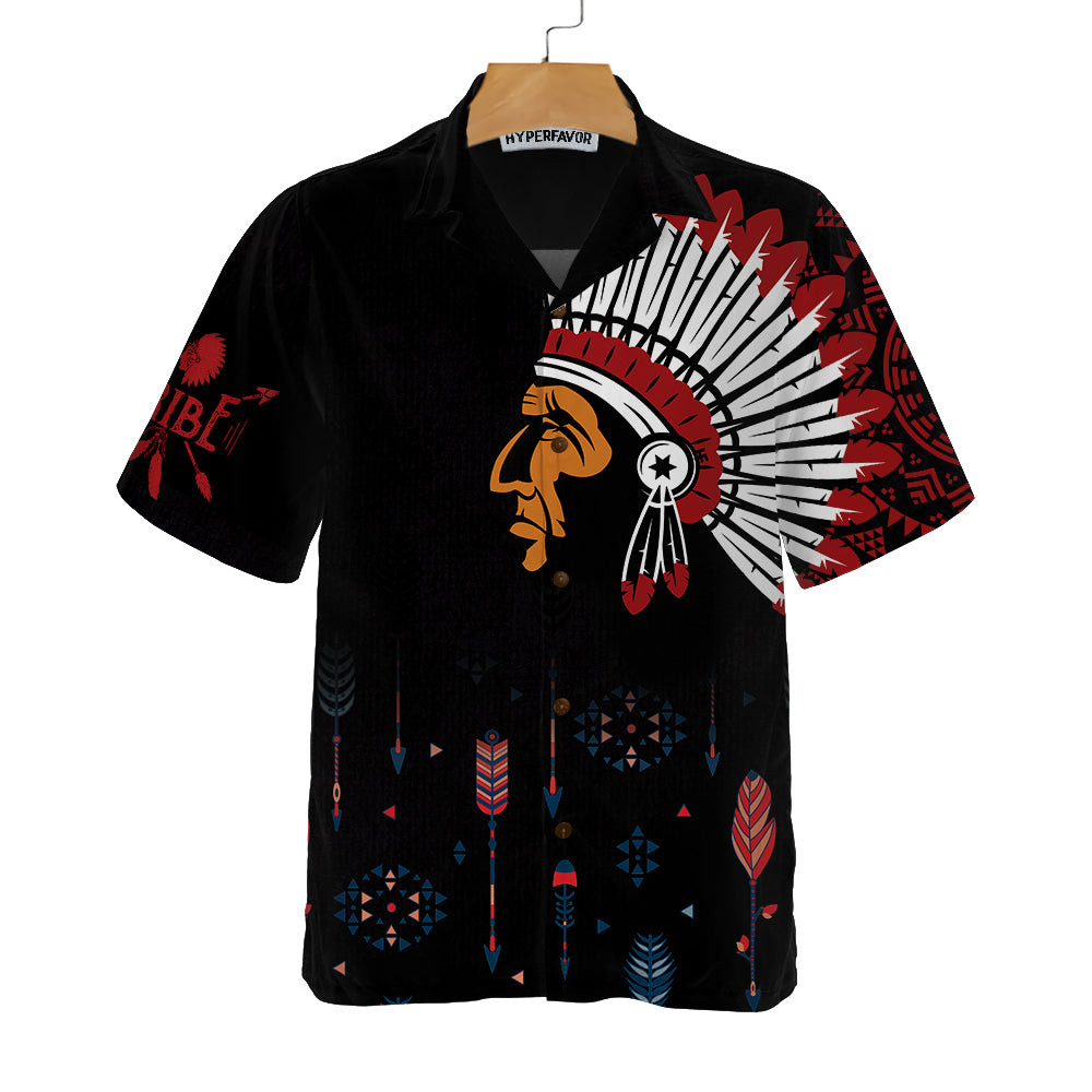 Native American Indian Tribal Chief with Headdress Hawaiian Shirt, Seamless Colorful Ethnic Pattern Shirt