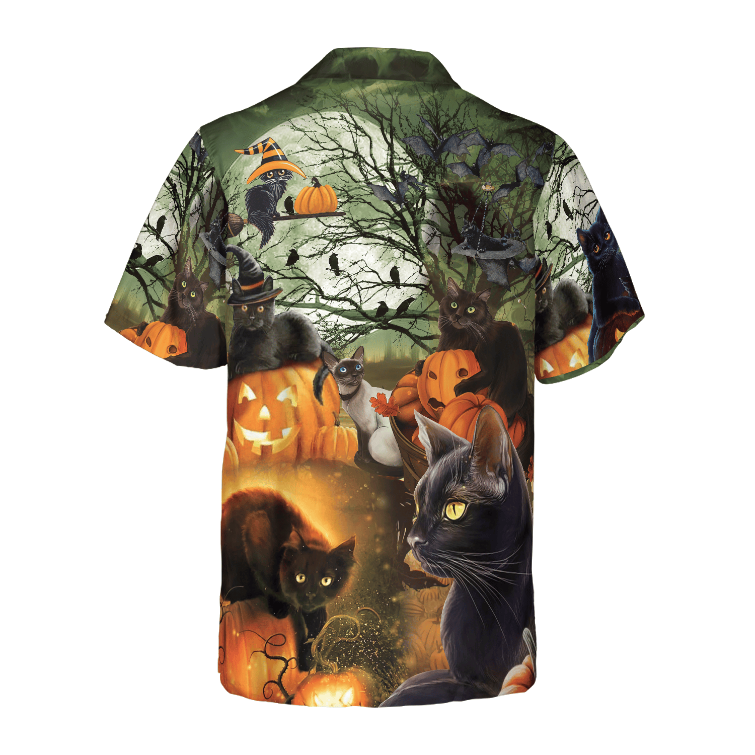 Black Cat & The Pumpkin Halloween Hawaiian Shirt, Halloween Shirt For Men And Women