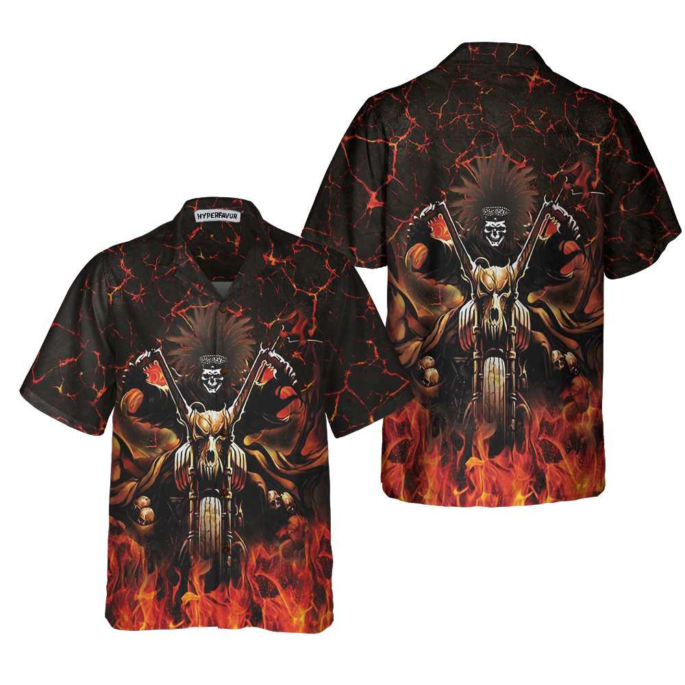 Native American Skull Biker Racing Hawaiian Shirt, American Indian Motorcycle Shirt