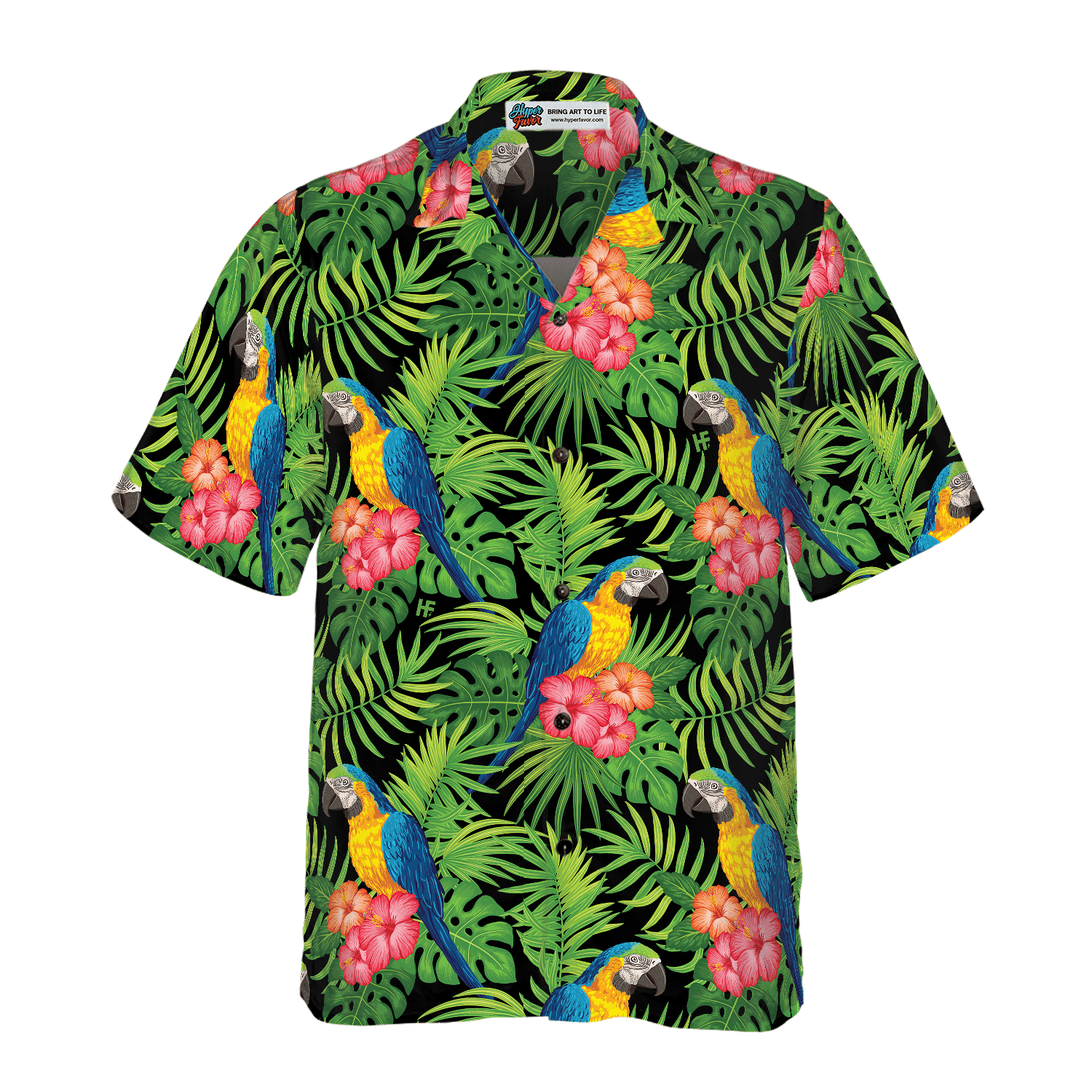 Parrots Hibiscus And Palm Leaves Hawaiian Shirt
