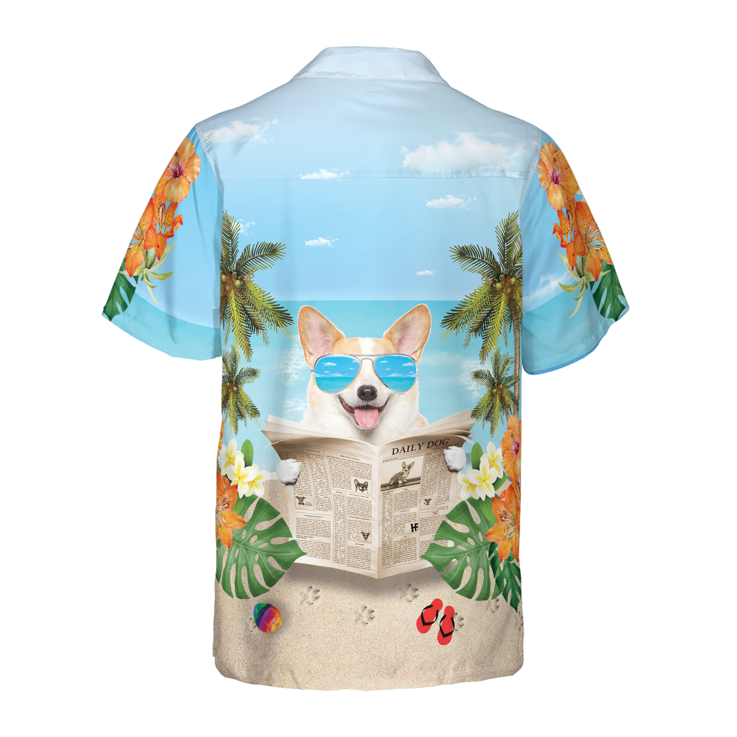 Corgi Wears Sunglasses Hawaiian Shirt