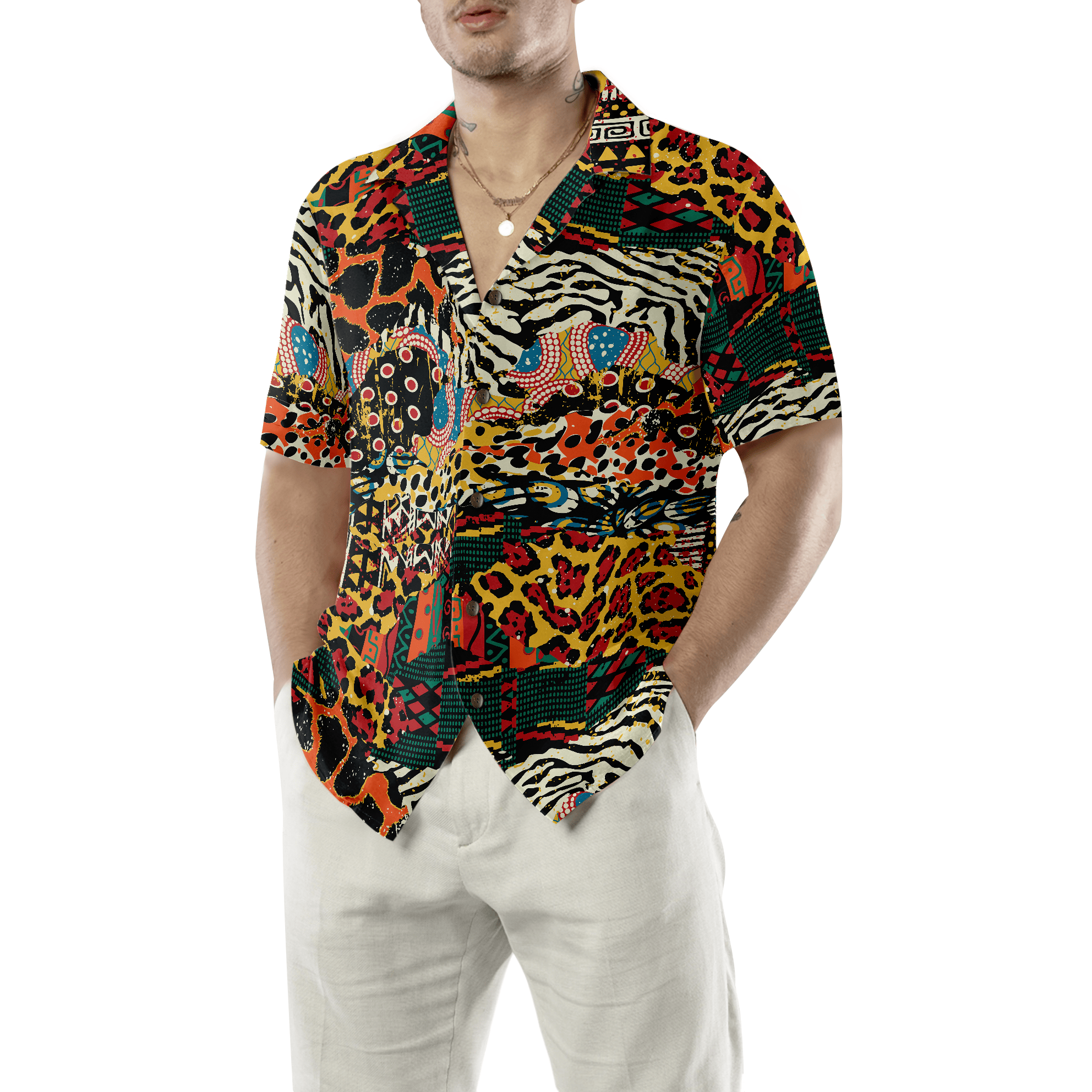 Traditional African Mixed Animal Skin Hawaiian Shirt