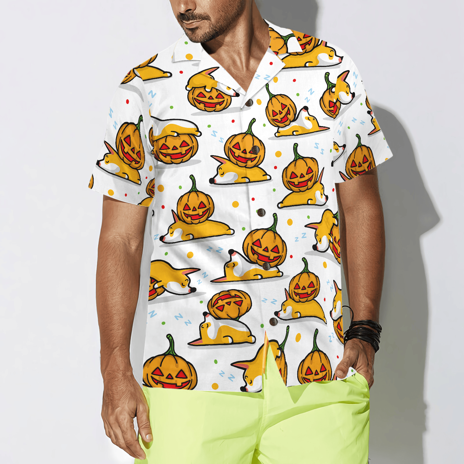 Sleeping Corgi & The Pumpkin Hawaiian Shirt