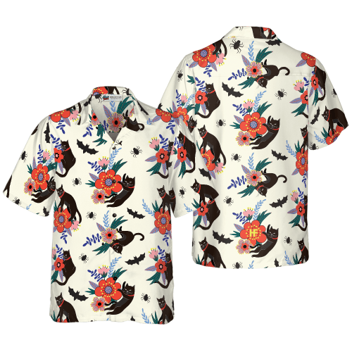 Black Bats And Cats Hawaiian Shirt -PersonalizedFury