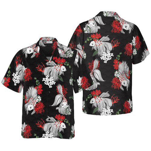 Koi Fish And Flowers Hawaiian Shirt -PersonalizedFury