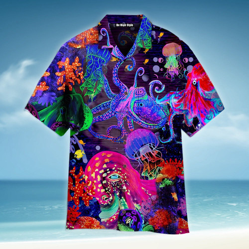 Neon Octopus Hawaiian Shirt With Pocket| SP1066 -PersonalizedFury