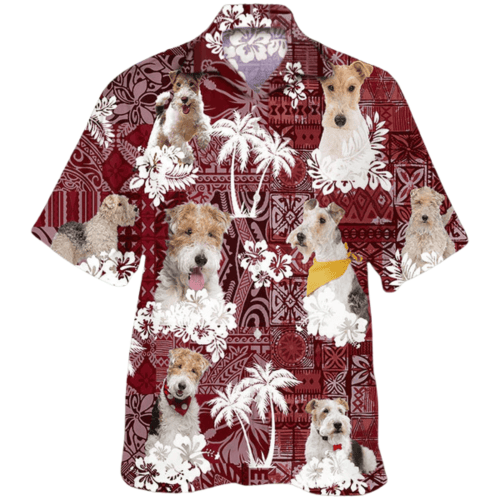 Wire Fox Terrier Hawaiian Shirt, Cool Dog Hawaiian Shirt Red Pattern -PersonalizedFury