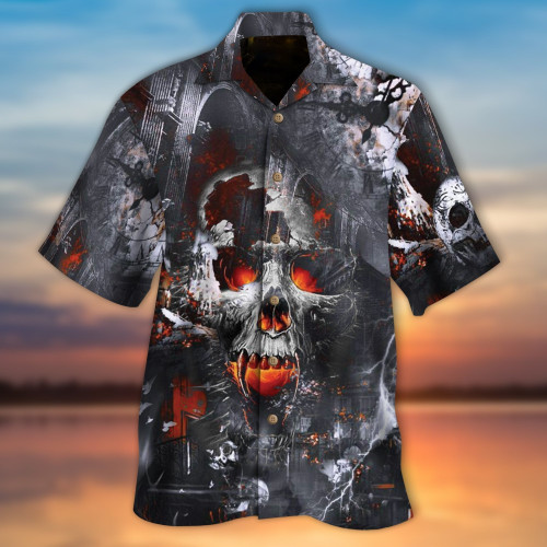 Cool Skull Halloween Hawaii Shirt Savage Skull In The House 3D Hawaiian Shirt -PersonalizedFury