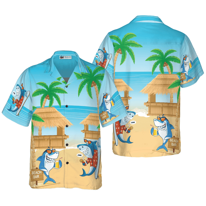 Sharks Party On The Beach Hawaiian Shirt