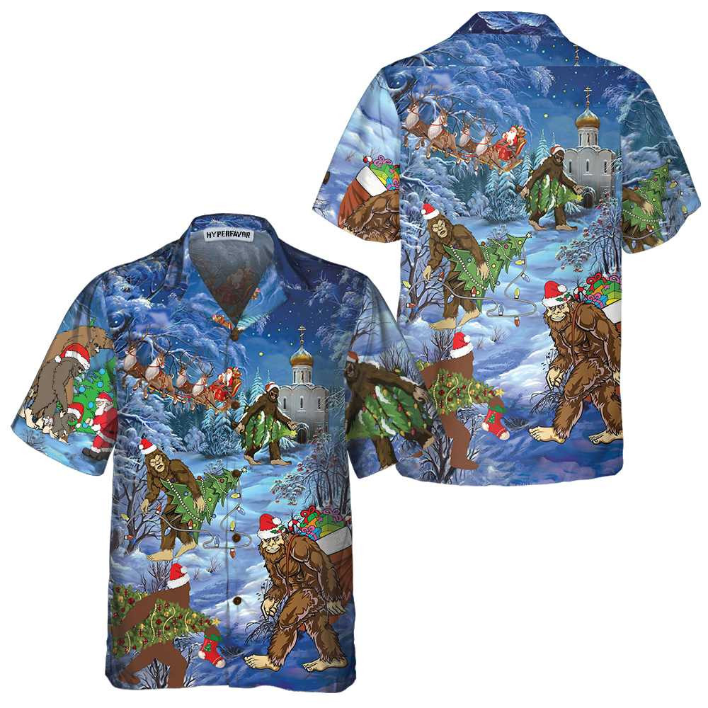 Christmas Holiday Bigfoot Hawaiian Shirt, Sasquatch Christmas Vacation Shirt, Best Gift For Christmas