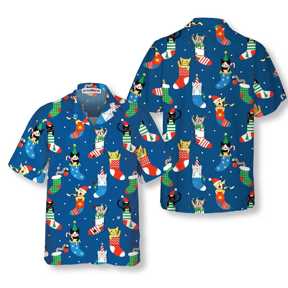 Cute Cats In Christmas Socks Hawaiian Shirt, Christmas Cat Shirt, Best Christmas Gift