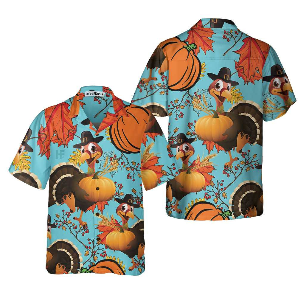 Turkey Thanksgiving Hawaiian Shirt, Funny Pumpkin Turkey Shirt, Unique Thanksgiving Gift