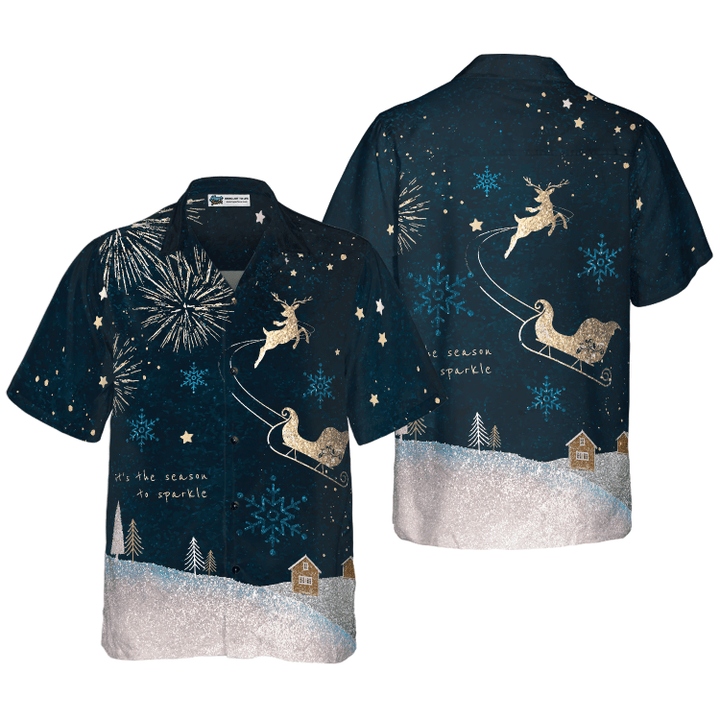 Hyperfavor Christmas Hawaiian Shirts, Reindeer Snow Dark Shirt Short Sleeve, Christmas Shirt Idea Gift For Men and Women