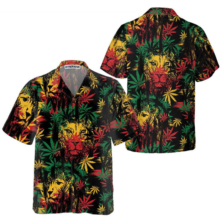 Lion Head With Cannabis Marijuana Leaves Lion Hawaiian Shirt, Button Up Lion Shirt For Men & Women, Cool Gift For Lion Lover