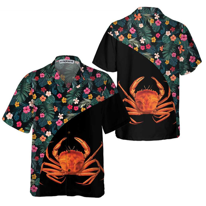 Crab & Flower Hawaiian Shirt, Unique Crab Shirt, Crab Print Shirt