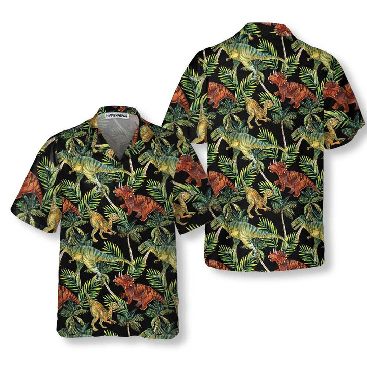 Dinosaur Tropical Pattern Hawaiian Shirt, Tropical Dinosaur Shirt, Printed Dino Shirt For Adults