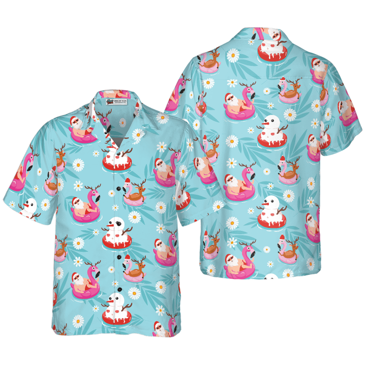 Hyperfavor Christmas Hawaiian Shirts, Santa Beach Summer Pattern Shirt Short Sleeve, Christmas Shirt Idea Gift For Men And Women