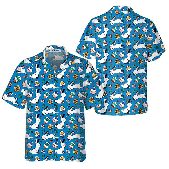 Hand Drawn Colorful Easter Pattern Hawaiian Shirt, Easter Bunny Shirt, Funny Easter Shirt & Easter Gift Ideas