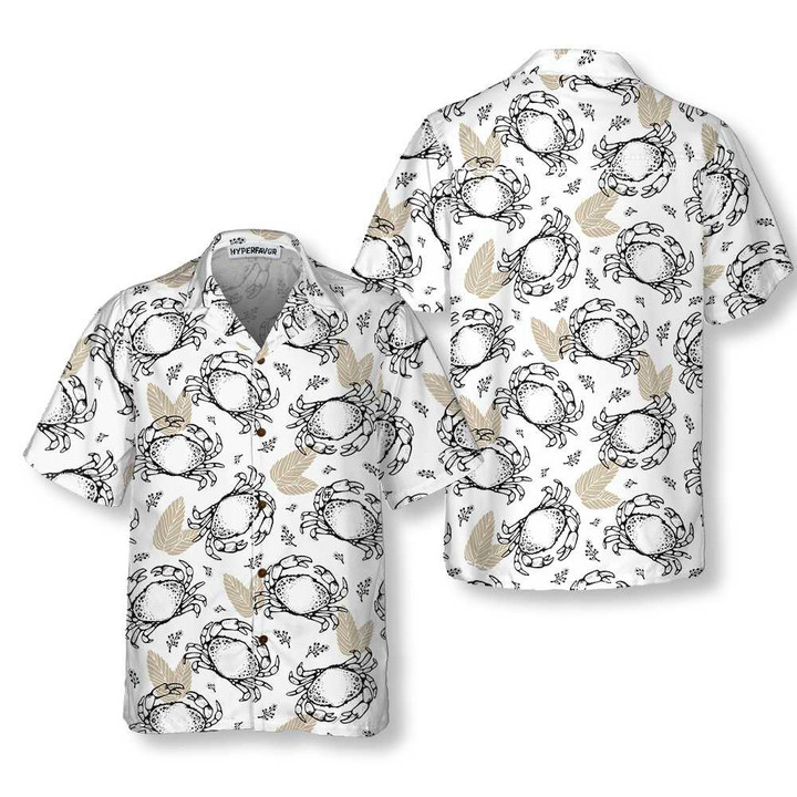 Seamless Pattern With Crabs And Leaves Hawaiian Shirt, Unique Crab Shirt, Crab Print Shirt For Adults