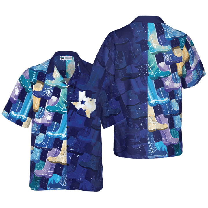 Multicolor Cowboy Boots Texas Hawaiian Shirt For Men, Lone Star Flag Hawaiian Shirt, Blue Shirt For Texans