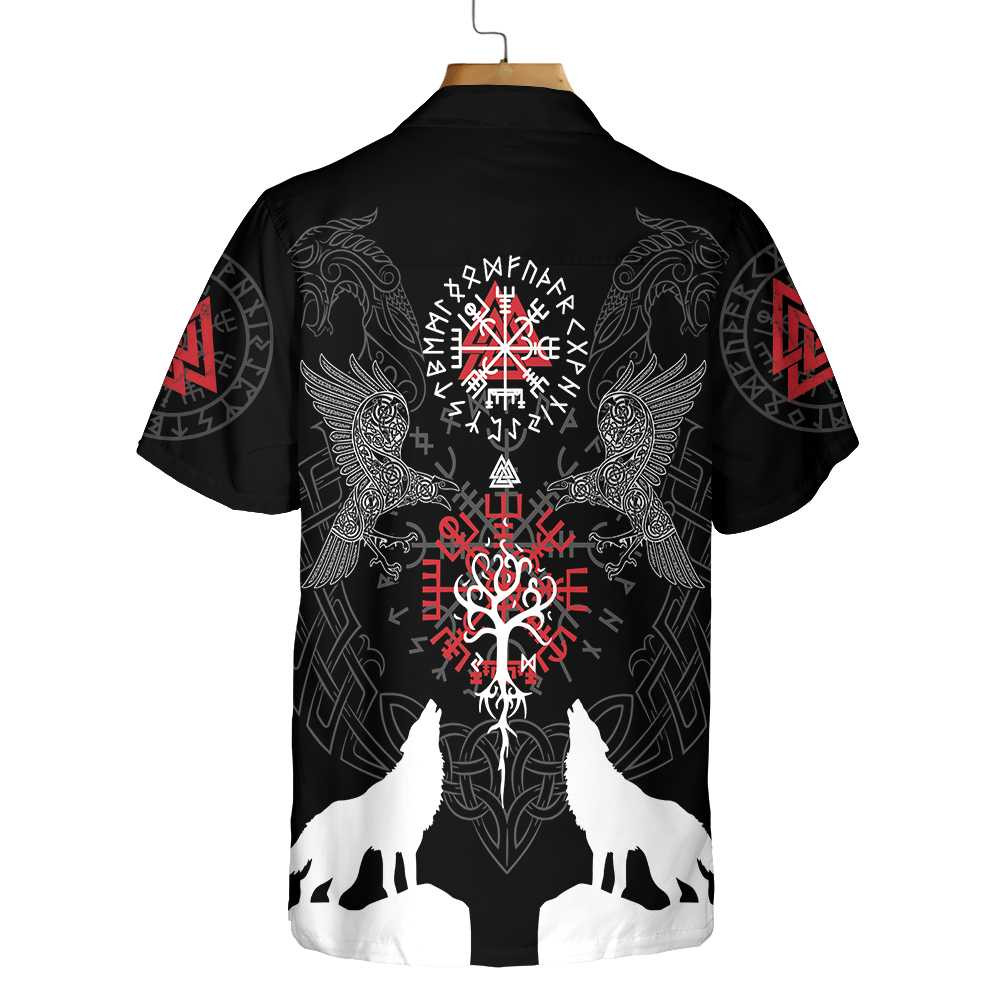 Viking Raven And Wolf Viking Hawaiian Shirt, Wolf Viking Shirt Short Sleeve